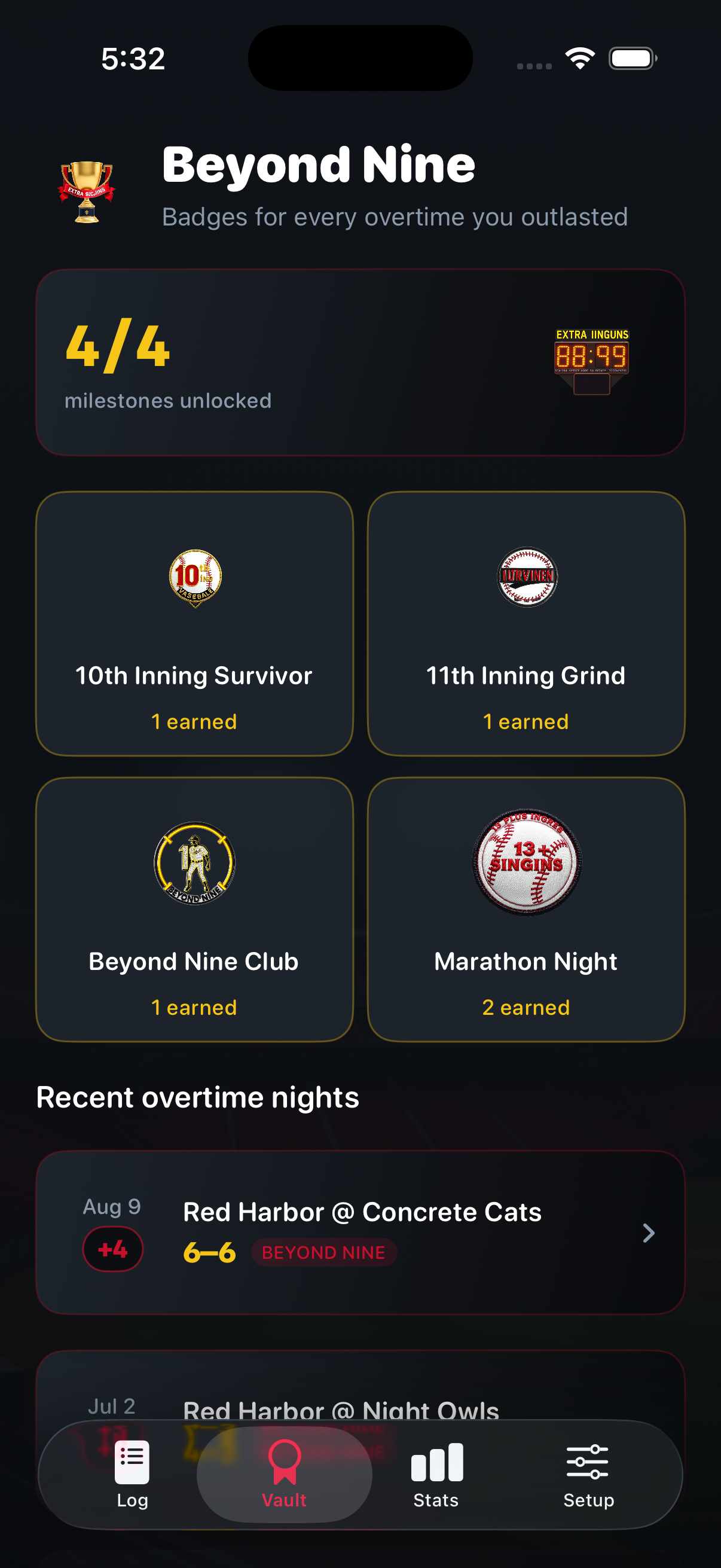 Beyond Nine collection screen